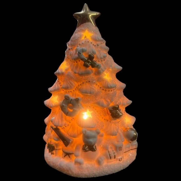 Vintage Y2K White Gold Ceramic Light Up Christmas Tree Star Cutouts Home Decor - Picture 1 of 9